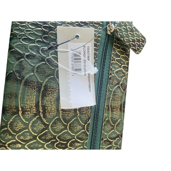 NWT Kenneth Cole Reaction Snake Print Elongated Clutch Green/ Black / Coin Purse - Picture 5 of 10
